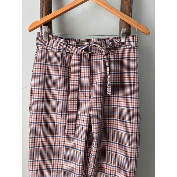 Nasty Gal Plaid Paper Bag Waist Pants with  Belt High Rise Casual Pants  Size 4 - Picture 4 of 8